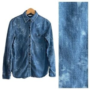 Ag Adriano Goldschmied Blue Denim Bleach Tie Dye Button Down Shirt Small